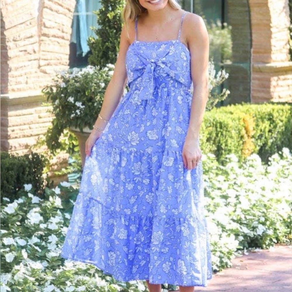 NWT J.MARIE alexandra bow blue floral midi dress size large